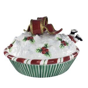 Fitz and Floyd Yuletide Holiday Diving Santa Covered Pie Keeper Dish W/ Box